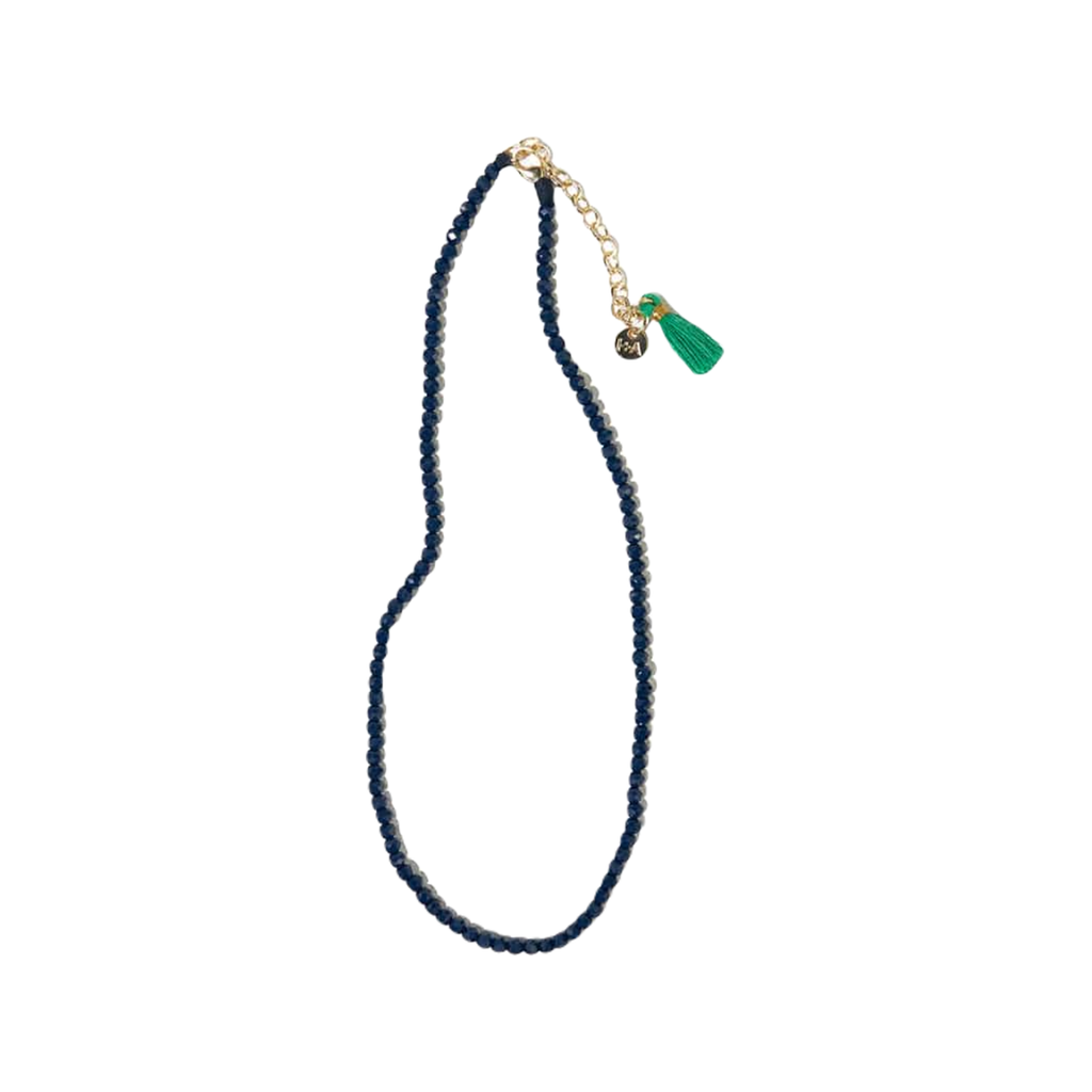Navy Hayden Solid Single Strand Crystal Necklace With Tassel Ink & Alloy Jewelry - Necklaces