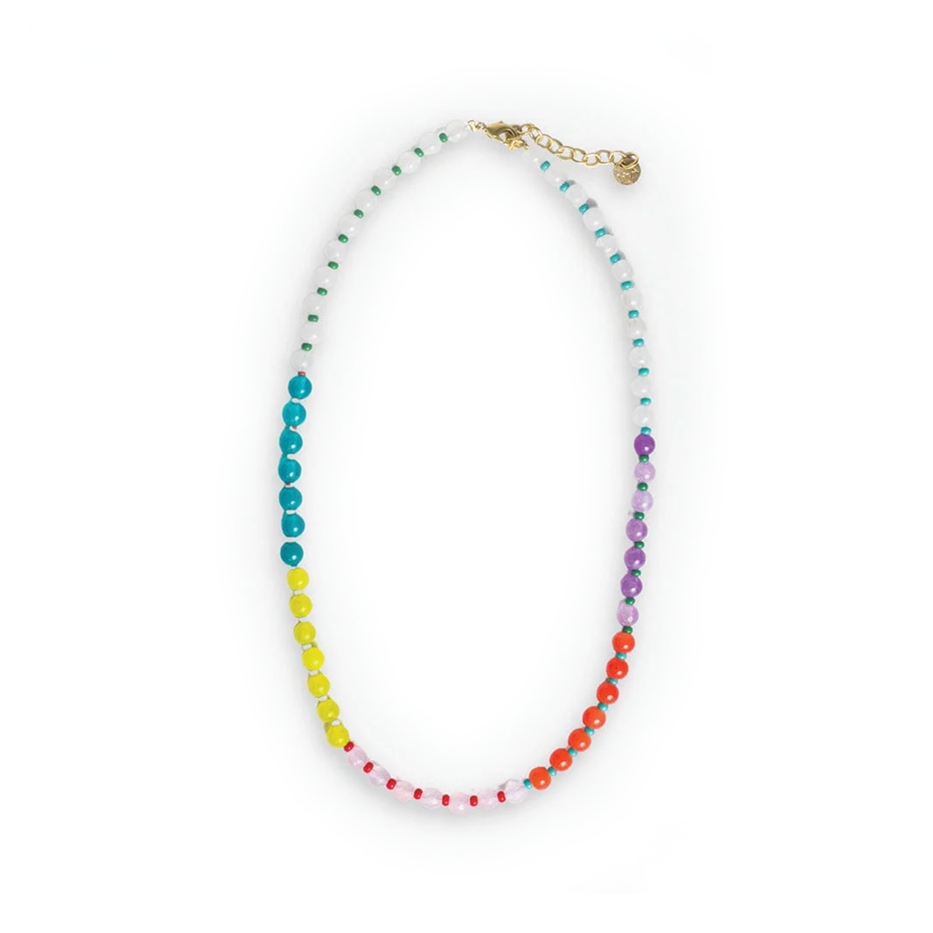 Rainbow Drew Round Stones With Alternating Seed Bead Necklace Ink & Alloy Jewelry - Necklaces
