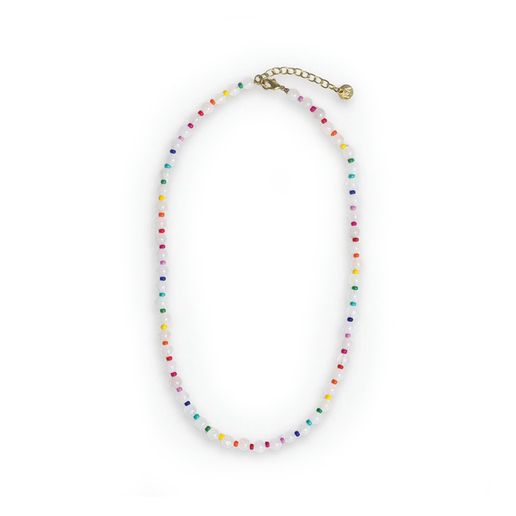 White Drew Round Stones With Alternating Seed Bead Necklace Ink & Alloy Jewelry - Necklaces