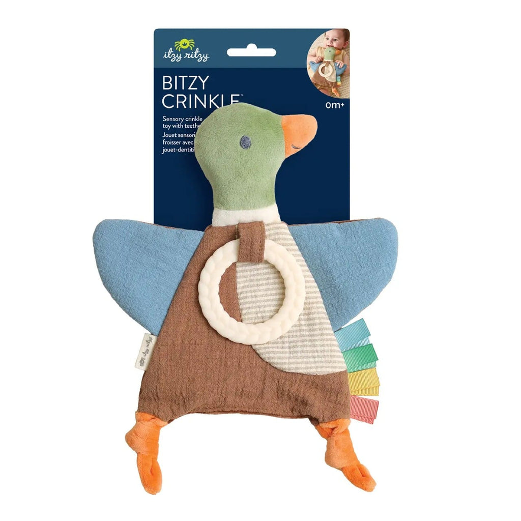 Mallard Duck Bitzy Crinkle Sensory Crinkle Toys with Teether Itzy Ritzy Baby & Toddler - Baby Toys & Activity Equipment