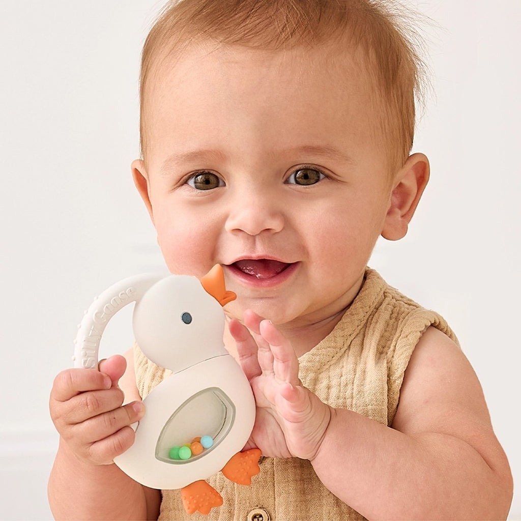 Goose Bitzy Shake Silicone Teether With Rattle Itzy Ritzy Baby & Toddler - Pacifiers & Teethers