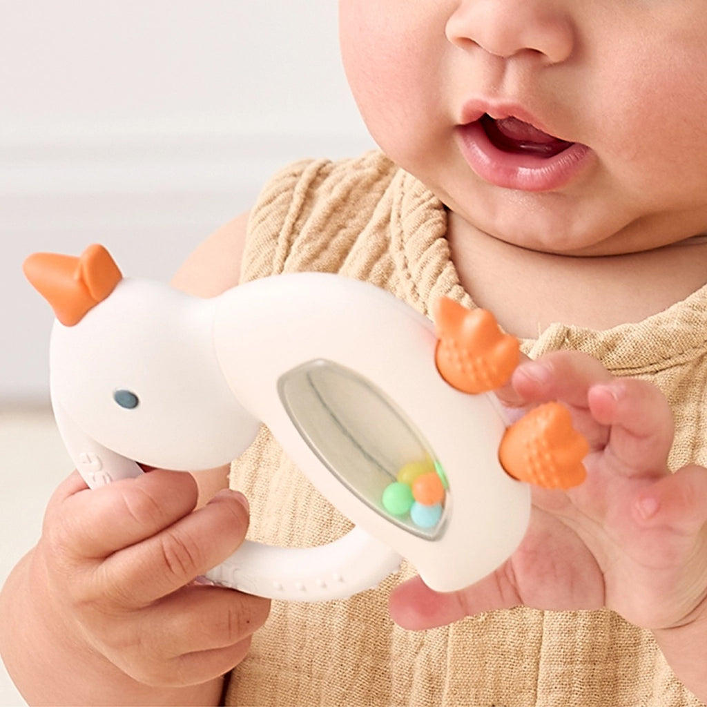 Goose Bitzy Shake Silicone Teether With Rattle Itzy Ritzy Baby & Toddler - Pacifiers & Teethers
