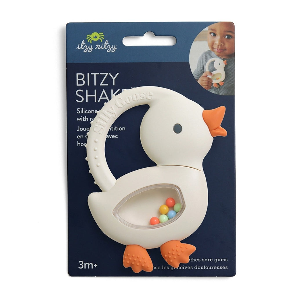 Goose Bitzy Shake Silicone Teether With Rattle Itzy Ritzy Baby & Toddler - Pacifiers & Teethers