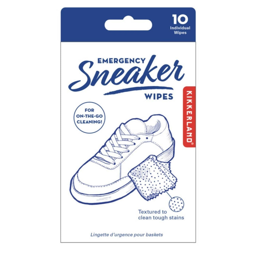 Package of Emergency Sneaker Wipes with a shoe illustration on a white background