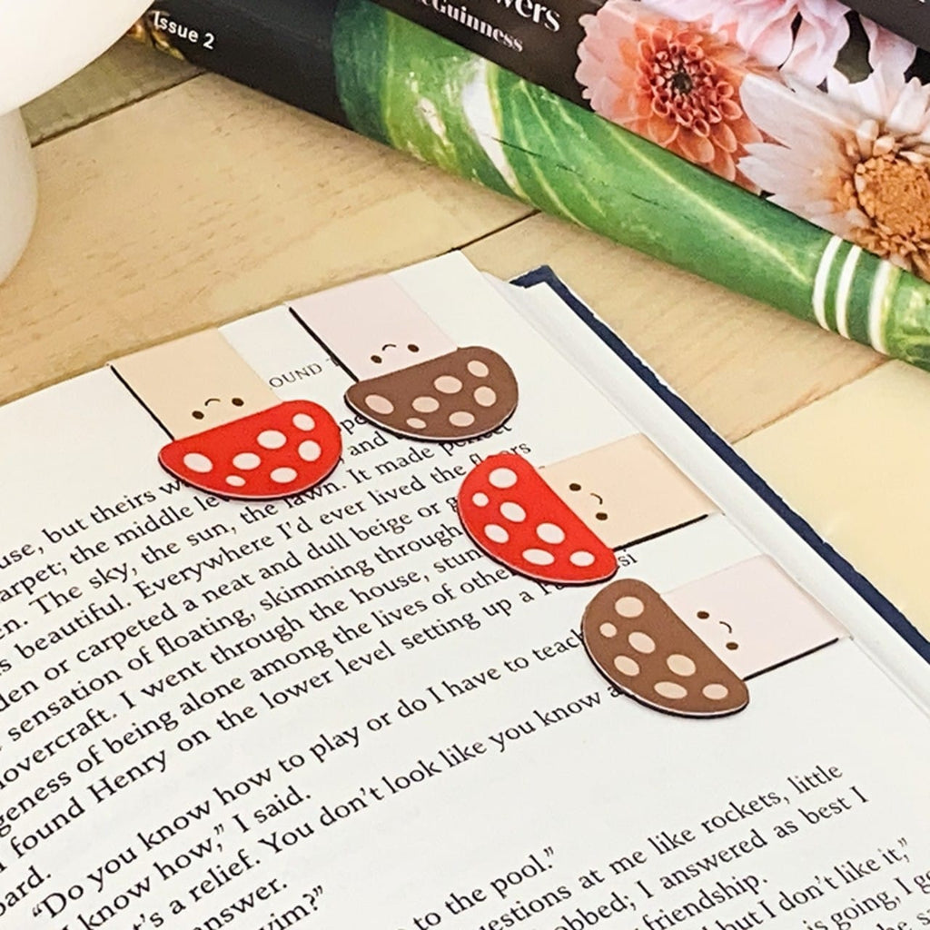 Mushroom Face Magnetic Bookmark Set Kikkerland Books - Bookmarks