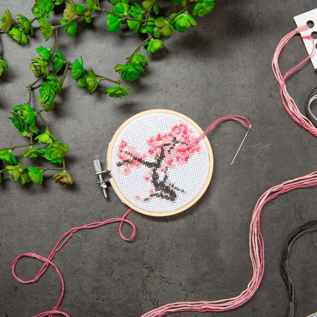 Mini Cross Stitch Embroidery Kit - Cherry Blossom Kikkerland Toys & Games - Crafts & Hobbies - Needlecraft Kits