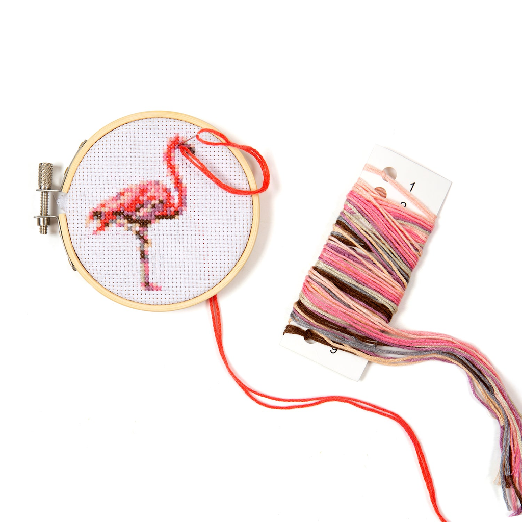 Mini Cross Stitch Embroidery Kit - Flamingo Kikkerland Toys & Games - Crafts & Hobbies - Needlecraft Kits