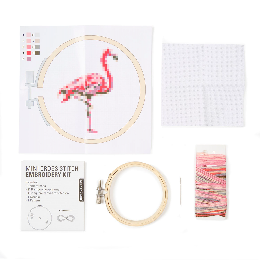 Mini Cross Stitch Embroidery Kit - Flamingo Kikkerland Toys & Games - Crafts & Hobbies - Needlecraft Kits