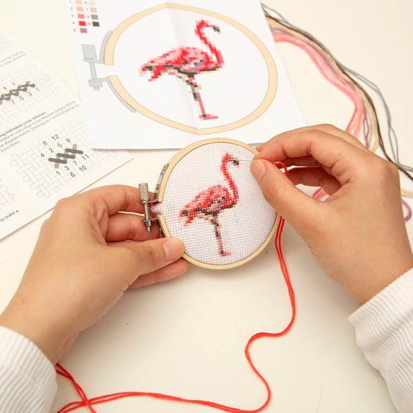 Mini Cross Stitch Embroidery Kit - Flamingo Kikkerland Toys & Games - Crafts & Hobbies - Needlecraft Kits