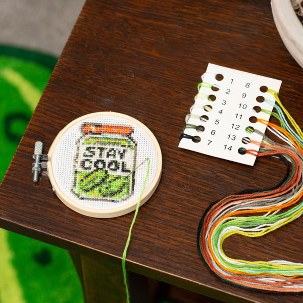Stay Cool Pickle Mini Cross Stitch Embroidery Kit - GG295 Kikkerland Toys & Games - Crafts & Hobbies - Needlecraft Kits