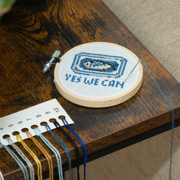 Yes We Can Sardine Mini Cross Stitch Embroidery Kit - GG296 Kikkerland Toys & Games - Crafts & Hobbies - Needlecraft Kits