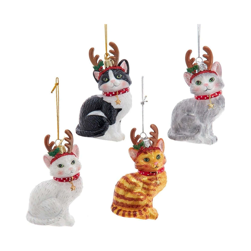 Noble Gems Glass Cat With Antlers Ornament - Assorted Kurt S Adler Holiday - Ornaments