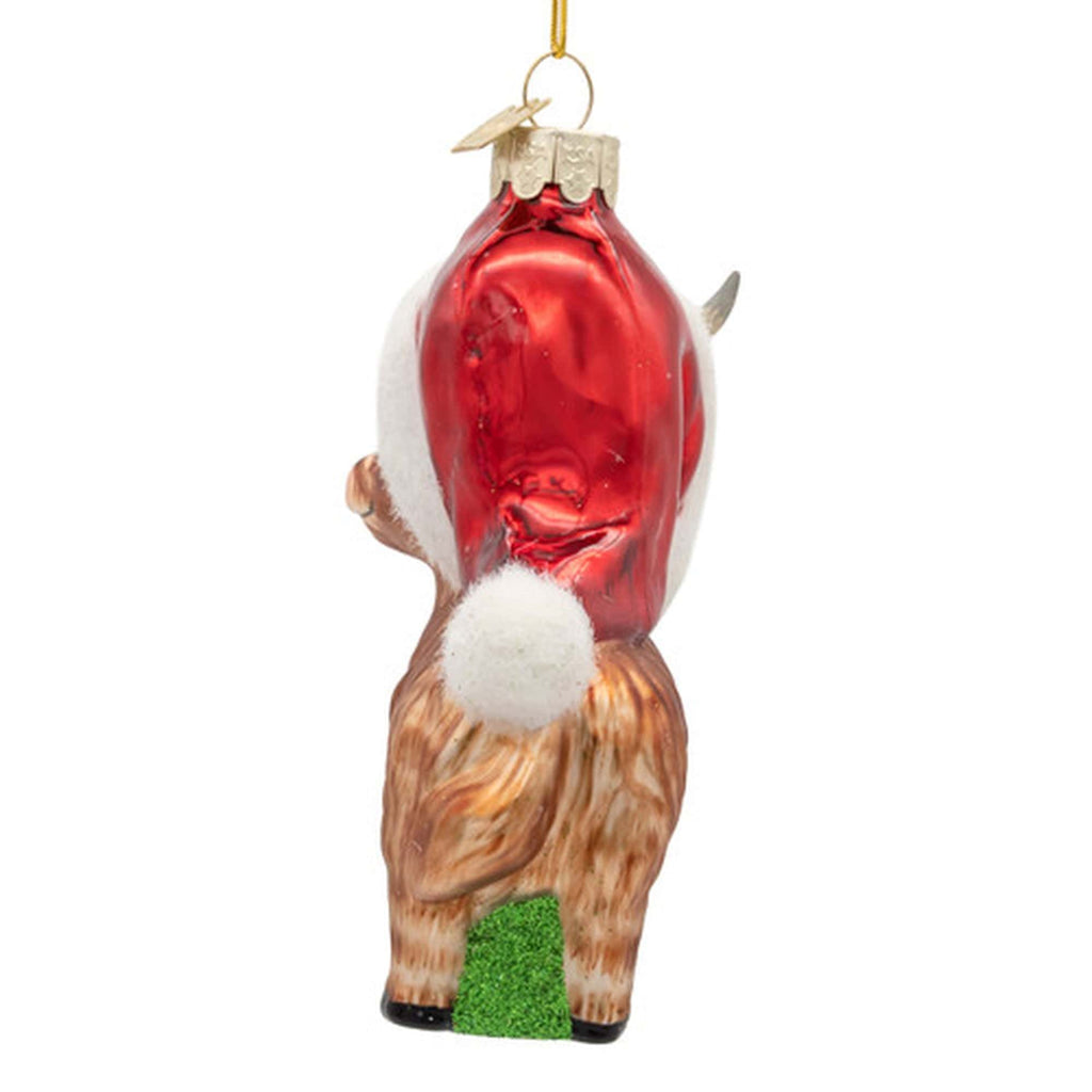 Noble Gems Glass Highland Cow With Santa Hat Ornament Kurt S Adler Holiday - Ornaments
