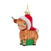 Noble Gems Glass Highland Cow With Santa Hat Ornament Kurt S Adler Holiday - Ornaments