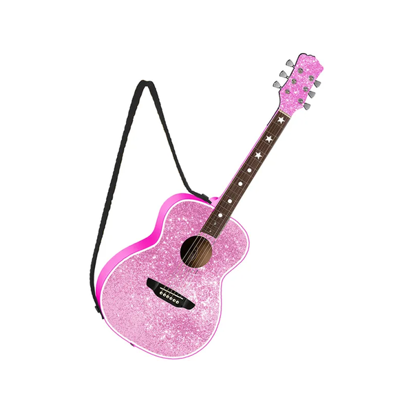 Pop Star Pink Glittered Guitar With Strap Ornament Kurt S Adler Holiday - Ornaments