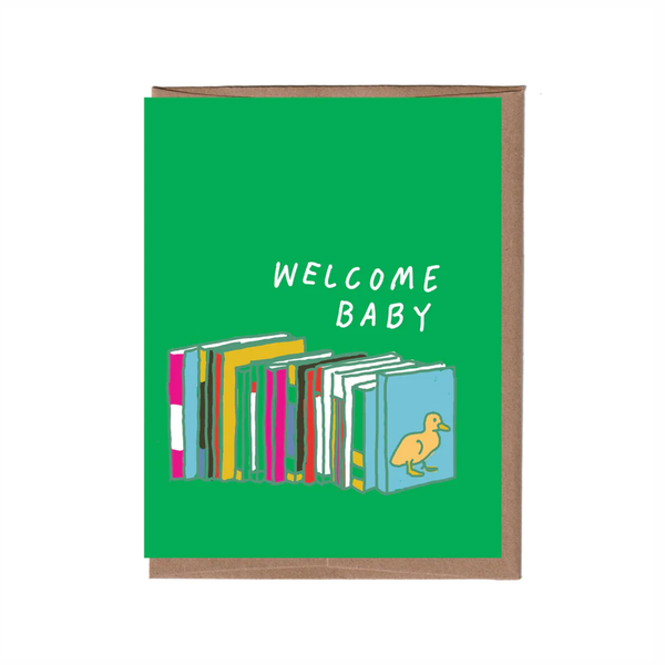 Welcome Baby Card with Books on Cover La Familia Green Cards - Baby