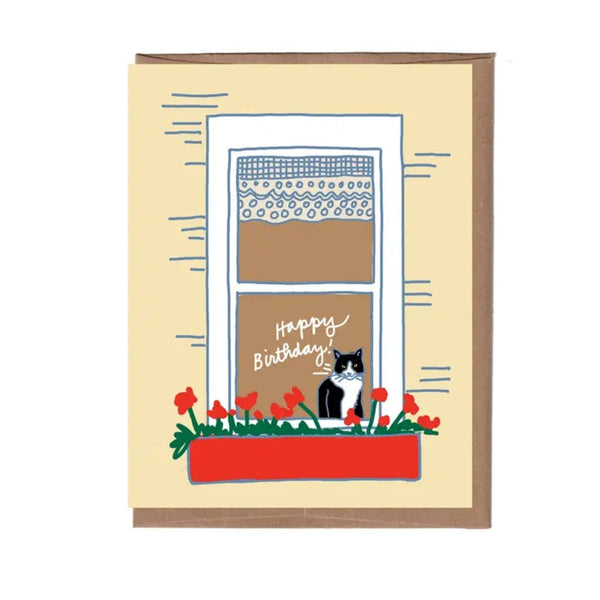 Cat In Window Birthday Card La Familia Green Cards - Birthday