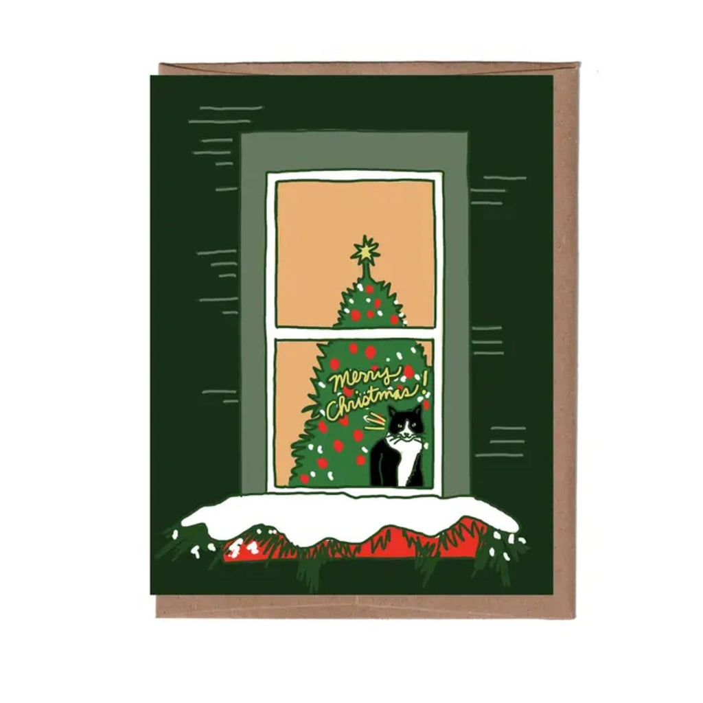 Cat In Window Christmas Card La Familia Green Cards - Holiday - Christmas