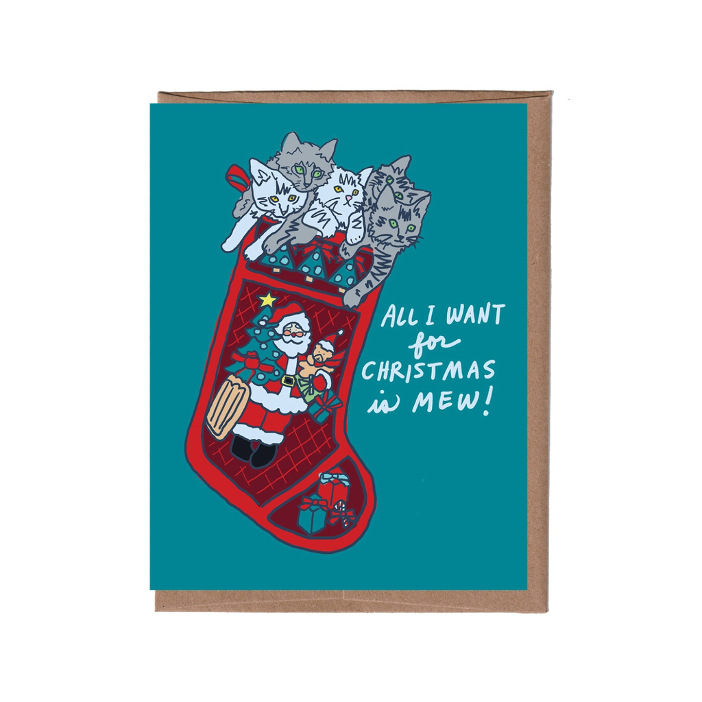 Kitten Stocking Christmas Card La Familia Green Cards - Holiday - Christmas