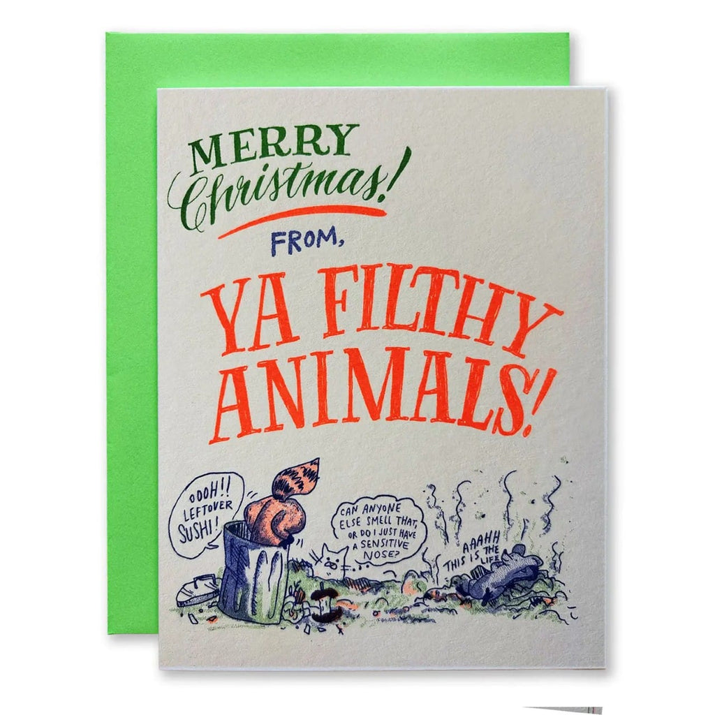 Merry Christmas Love Ya Filthy Animals Risograph Christmas Card Ladyfingers Letterpress Cards - Holiday - Christmas