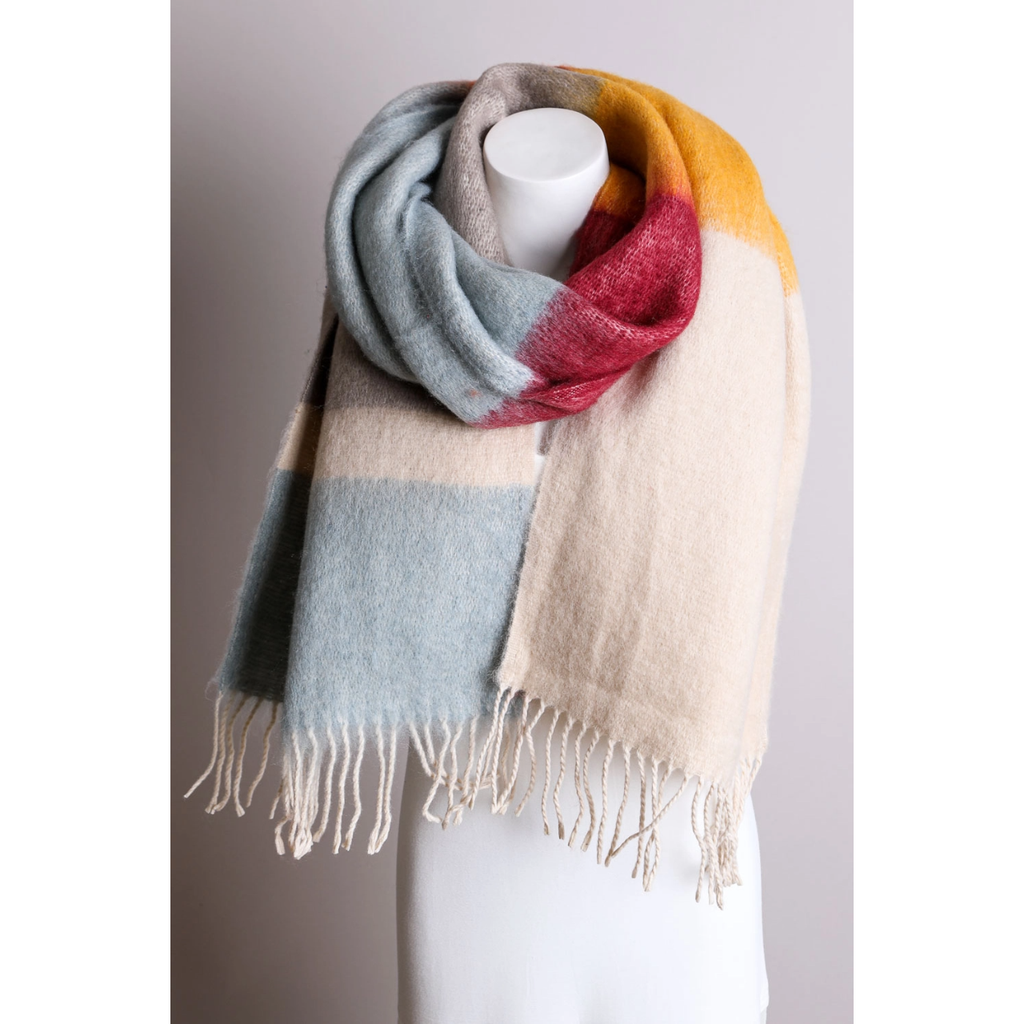 Light Blue/Oatmeal Color Block Faux Mohair Scarf Leto Accessories Apparel & Accessories - Winter - Adult - Scarves & Wraps