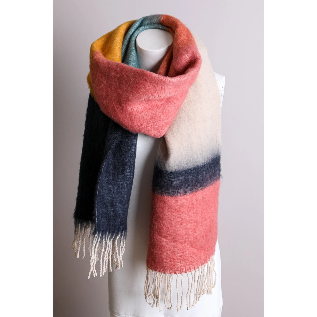 Rose/Navy Color Block Faux Mohair Scarf Leto Accessories Apparel & Accessories - Winter - Adult - Scarves & Wraps