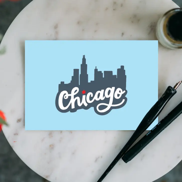 Chicago Skyline Blue Postcard Lettering Works Cards - Post Card