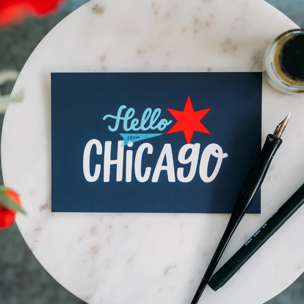 Chicago Ribbon Lettering Hello From Chicago Postcard – Urban General Store