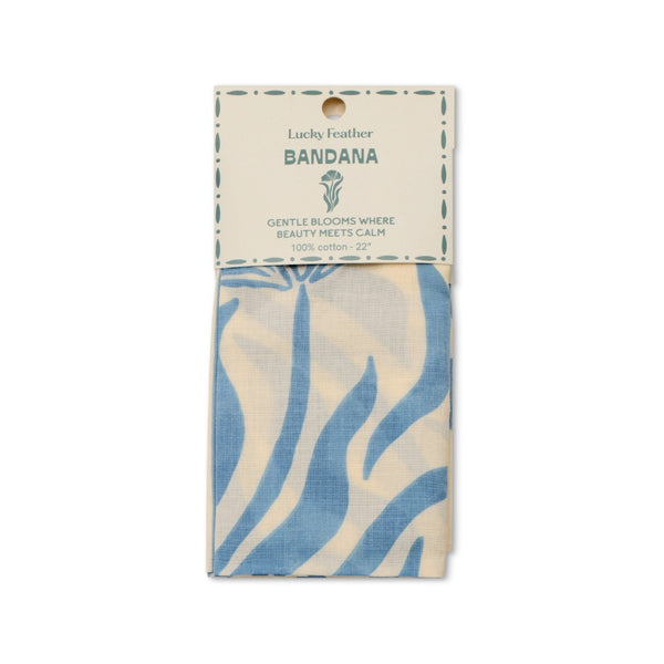 Calm Blue/White Floral Happiness Bandana Lucky Feather Apparel & Accessories - Hair Accessories - Bandanas & Headties