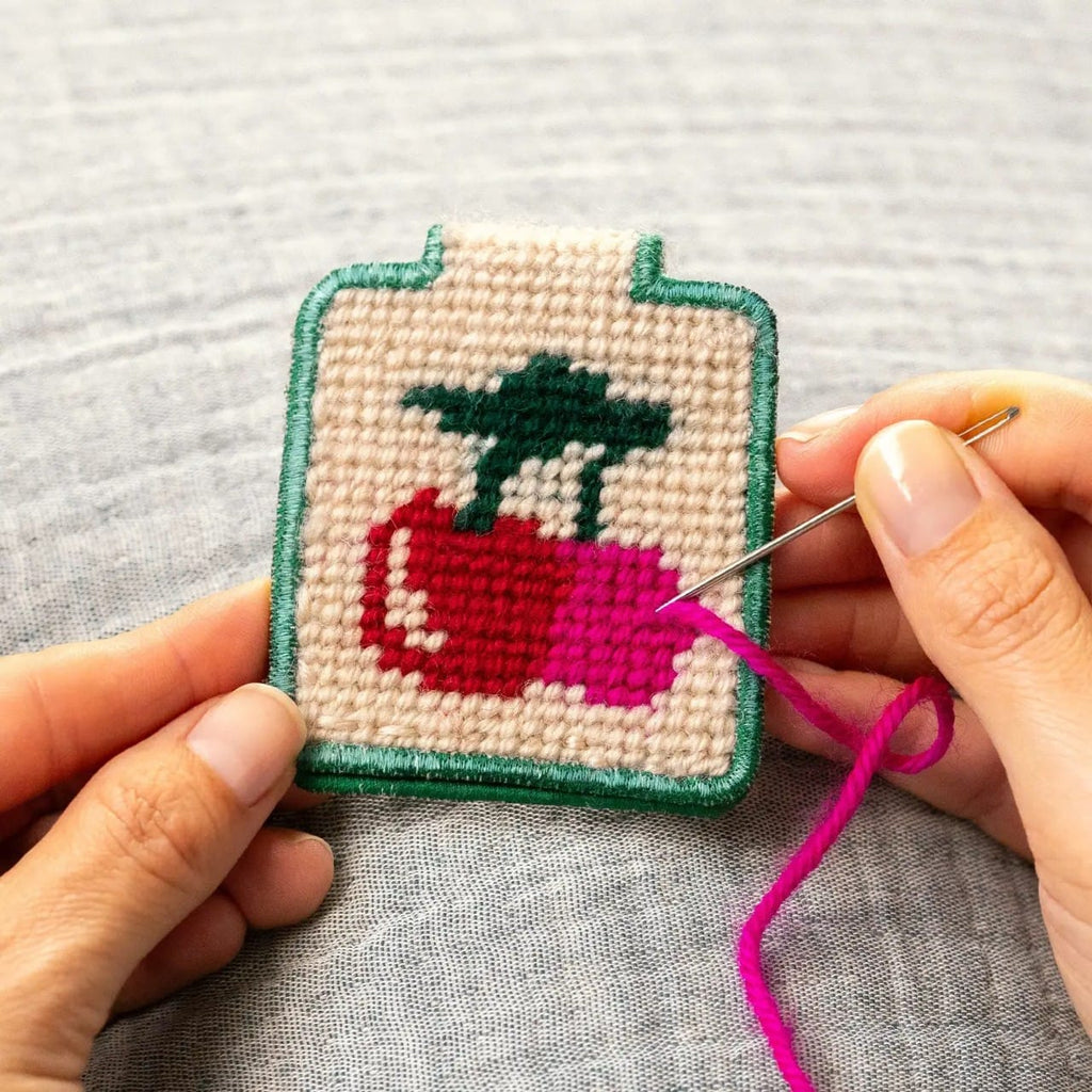 Needlepoint Keychain Kit - Cherries Lucky Feather Apparel & Accessories - Keychains