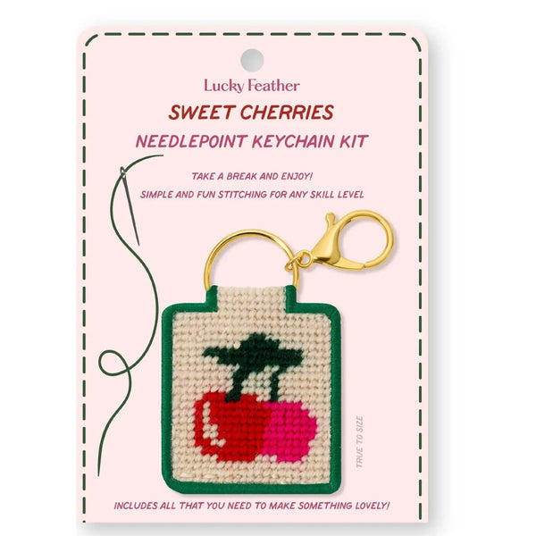 Needlepoint Keychain Kit - Cherries Lucky Feather Apparel & Accessories - Keychains