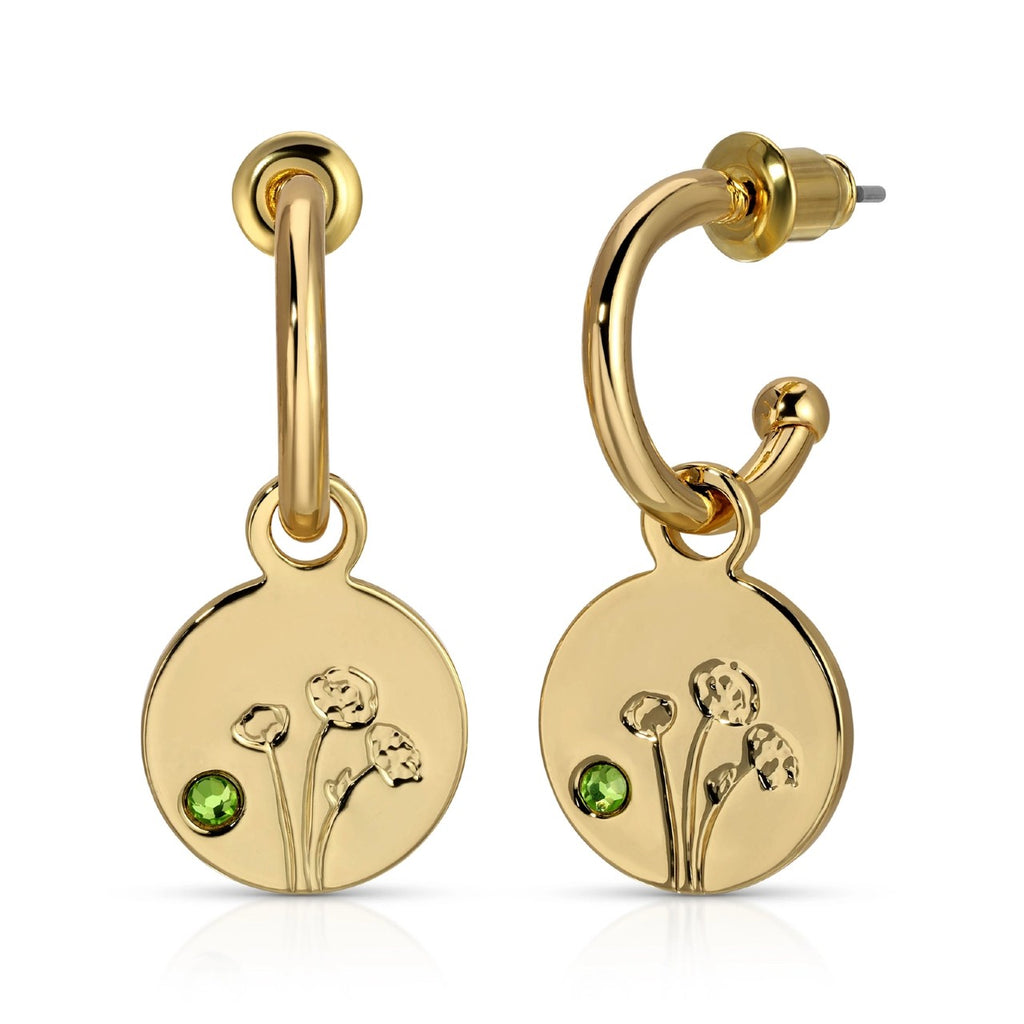 August (Poppy/Peridot) Birth Month Flower Earrings Lucky Feather Jewelry - Earrings