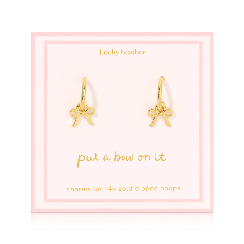 Beautiful Bows Earrings - Gold Lucky Feather Jewelry - Earrings