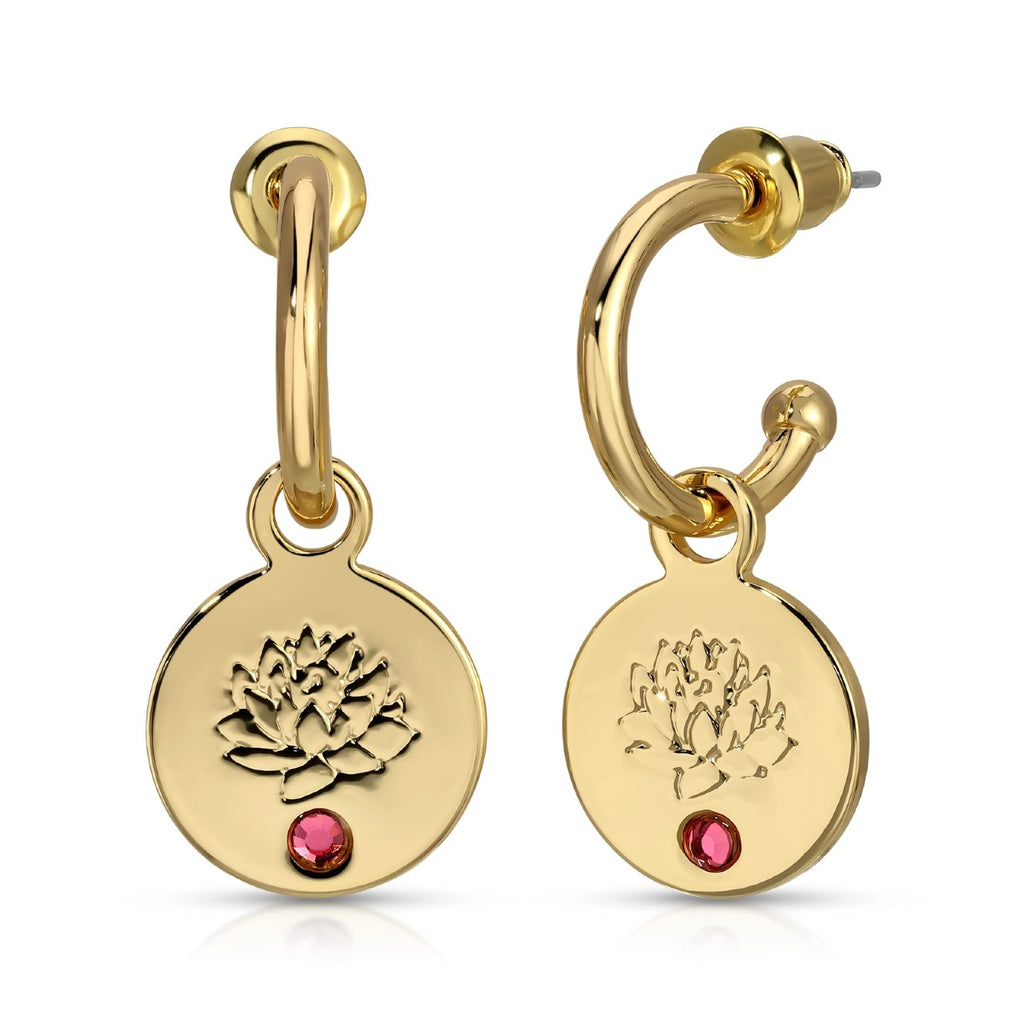 July (Lotus/Ruby) Birth Month Flower Earrings Lucky Feather Jewelry - Earrings