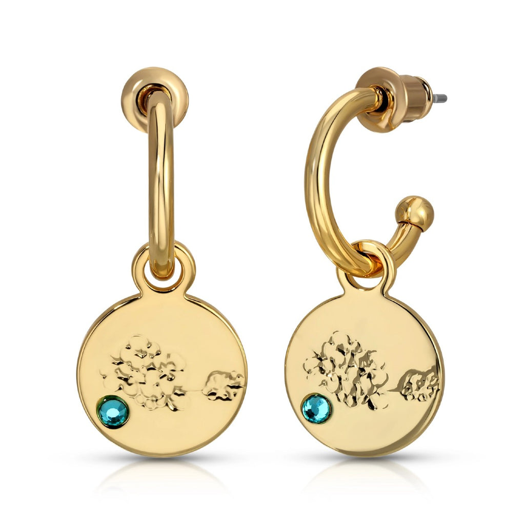 March (Cherry Blossom/Aquamarine) Birth Month Flower Earrings Lucky Feather Jewelry - Earrings