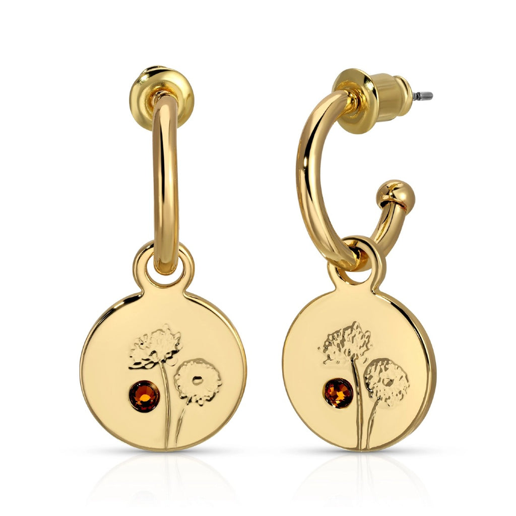 November (Chrysanthemum/Topaz) Birth Month Flower Earrings Lucky Feather Jewelry - Earrings