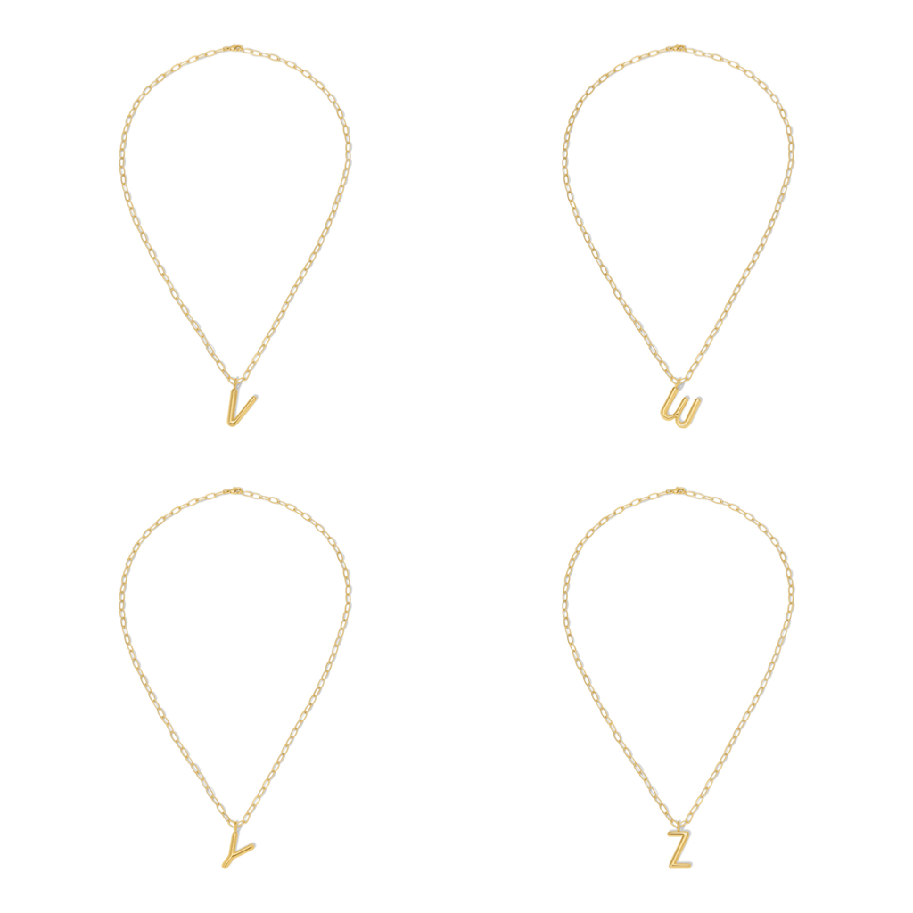 14K Gold Dipped Puffy Initial Necklace - Paperclip Chain Lucky Feather Jewelry - Necklaces