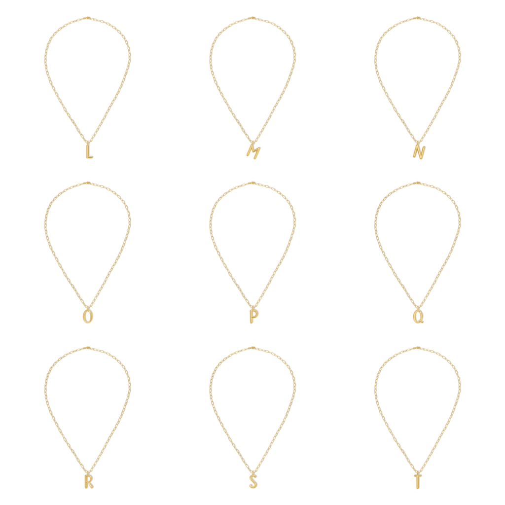 14K Gold Dipped Puffy Initial Necklace - Paperclip Chain Lucky Feather Jewelry - Necklaces
