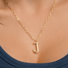 14K Gold Dipped Puffy Initial Necklace - Paperclip Chain Lucky Feather Jewelry - Necklaces