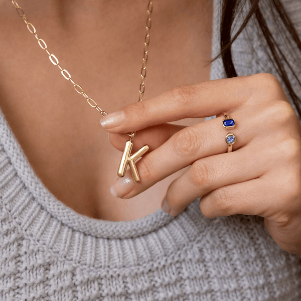 14K Gold Dipped Puffy Initial Necklace - Paperclip Chain Lucky Feather Jewelry - Necklaces