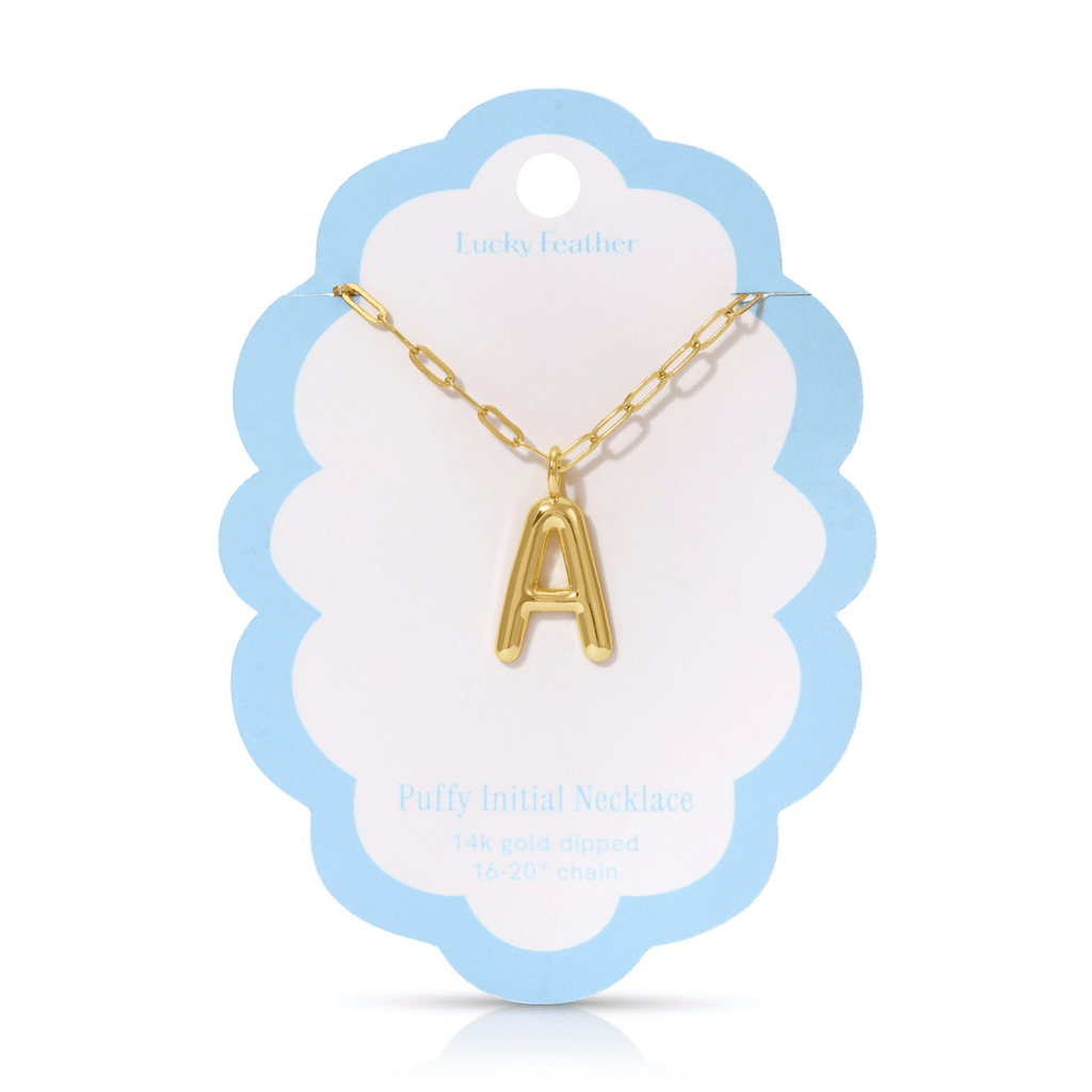 A 14K Gold Dipped Puffy Initial Necklace - Paperclip Chain Lucky Feather Jewelry - Necklaces