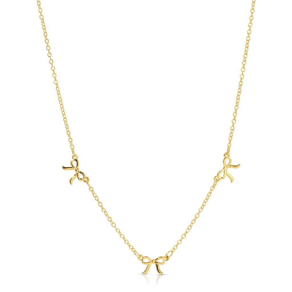 Beautiful Bows 3 Bow Necklace - Gold Lucky Feather Jewelry - Necklaces