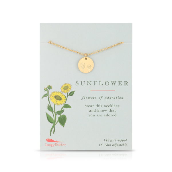Botanical Necklace - Sunflower Lucky Feather Jewelry - Necklaces