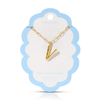 V 14K Gold Dipped Puffy Initial Necklace - Paperclip Chain Lucky Feather Jewelry - Necklaces