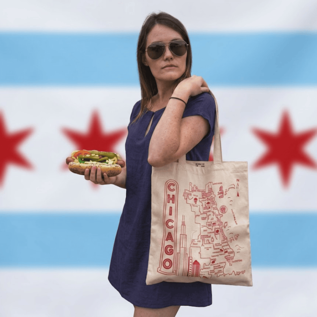 Chicago Map Tote Bag - Cotton Canvas Reusable Bag Maptote Apparel & Accessories - Bags - Reusable Shoppers & Tote Bags