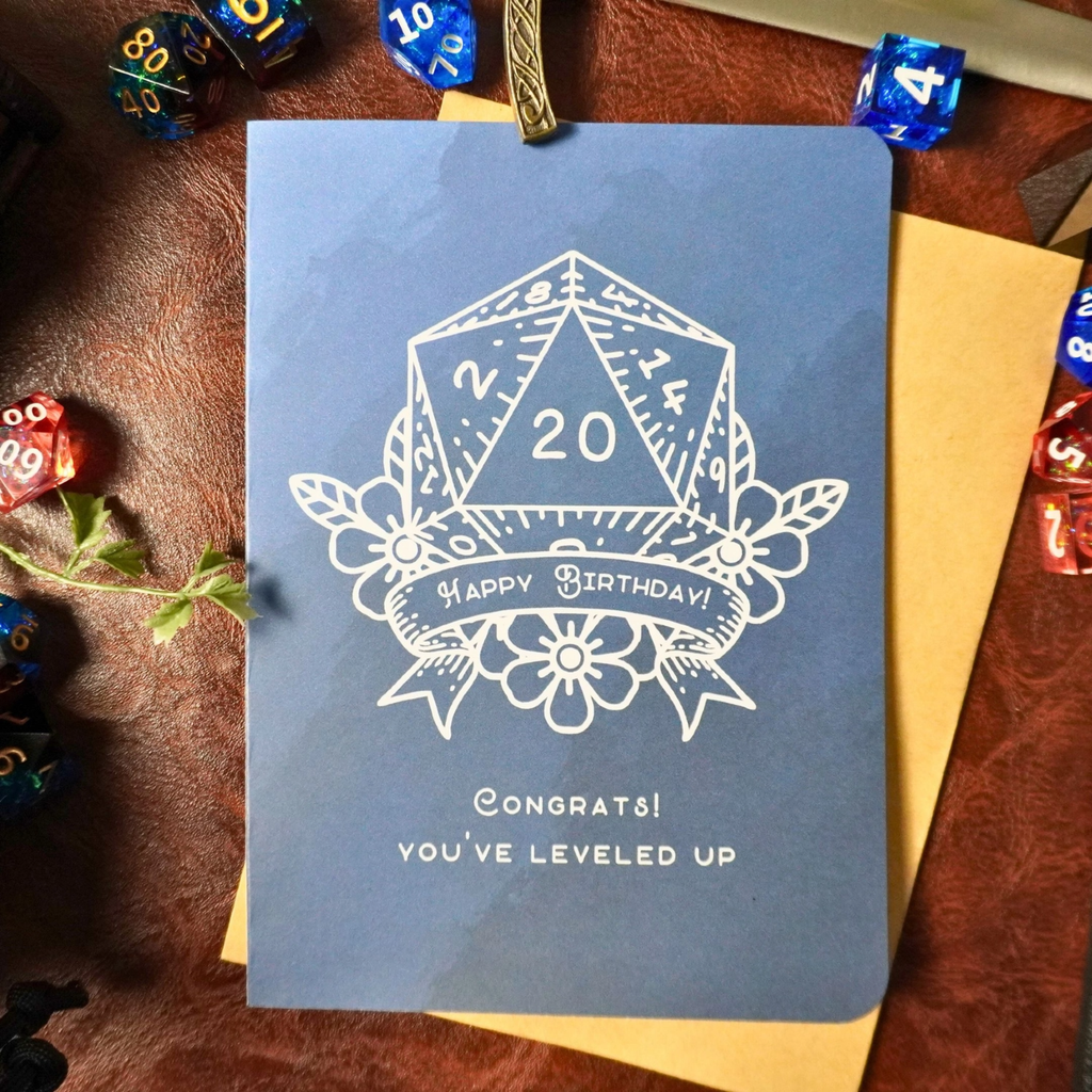 DND D20 Leveled Up Birthday Card Minva Tabletop Design Co Cards - Birthday