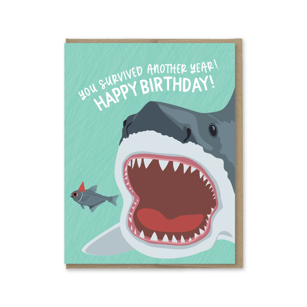 Survived Another Year Shark Birthday Card Modern Printed Matter Cards - Birthday