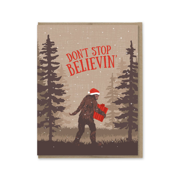 Sasquatch Don't Stop Believin Christmas Card Modern Printed Matter Cards - Holiday - Christmas