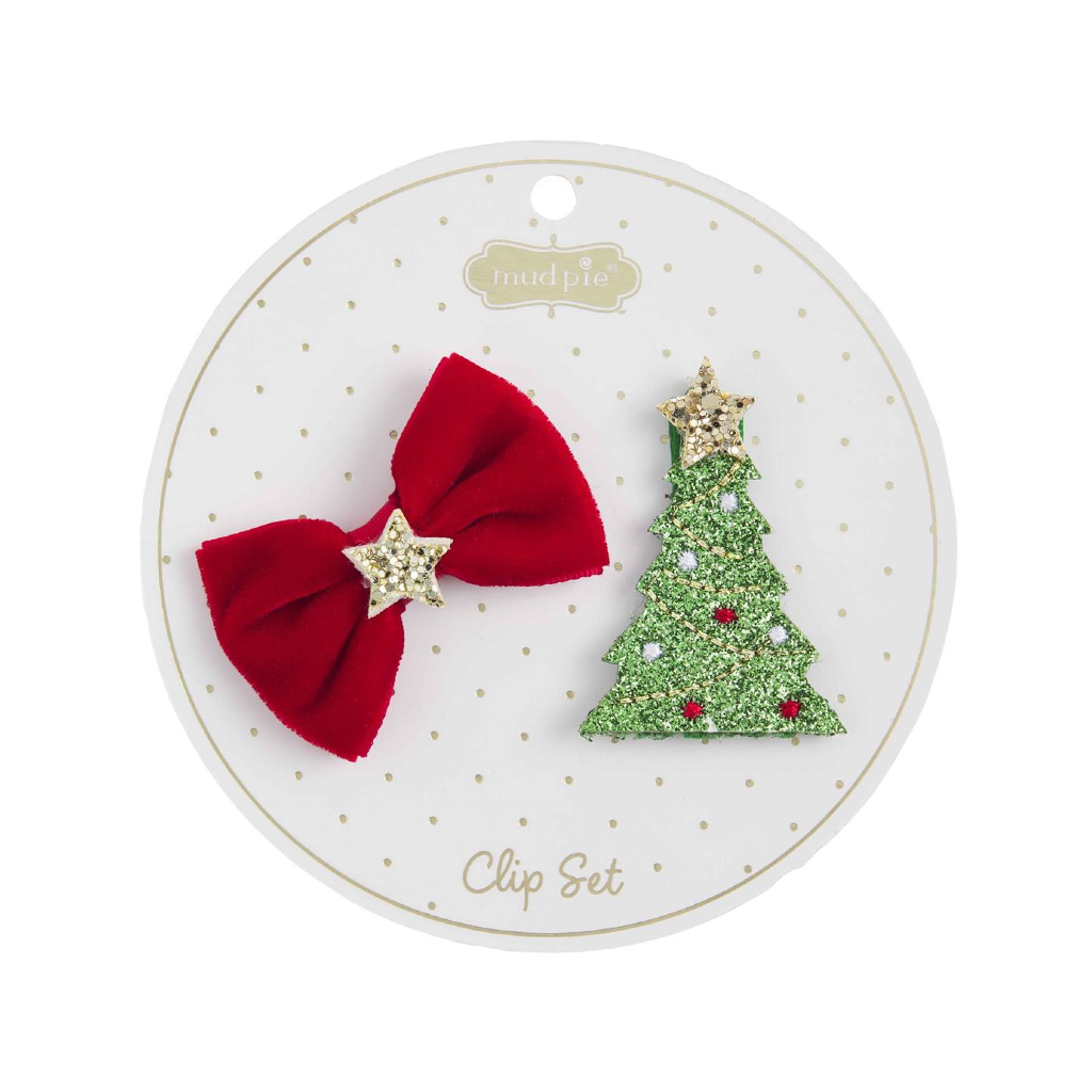 Bow/Tree Christmas Hair Clip Mud Pie Apparel & Accessories - Hair Accessories - Hair Claws & Clips