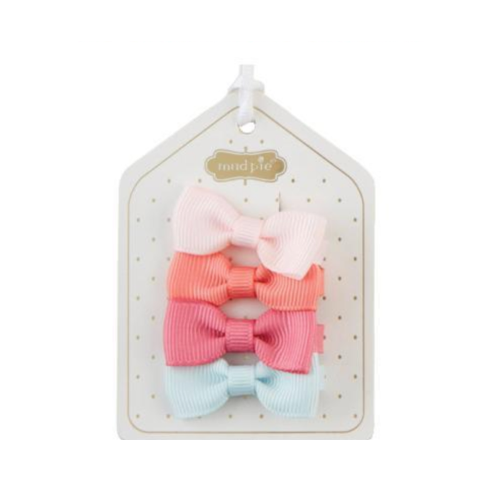 CORAL Bitty Bows Set of Four Mud Pie Apparel & Accessories - Hair Accessories - Hair Claws & Clips